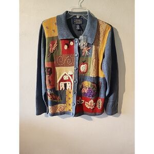 Willow Ridge Fall Embroidered Sweater Jacket Cardigan NWT Leaves Apples